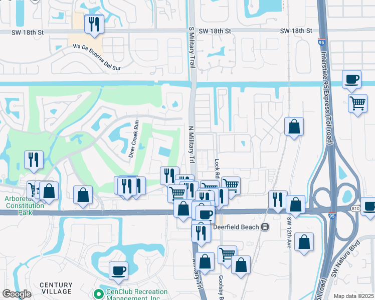 map of restaurants, bars, coffee shops, grocery stores, and more near 380 Wildwood Lane East in Deerfield Beach