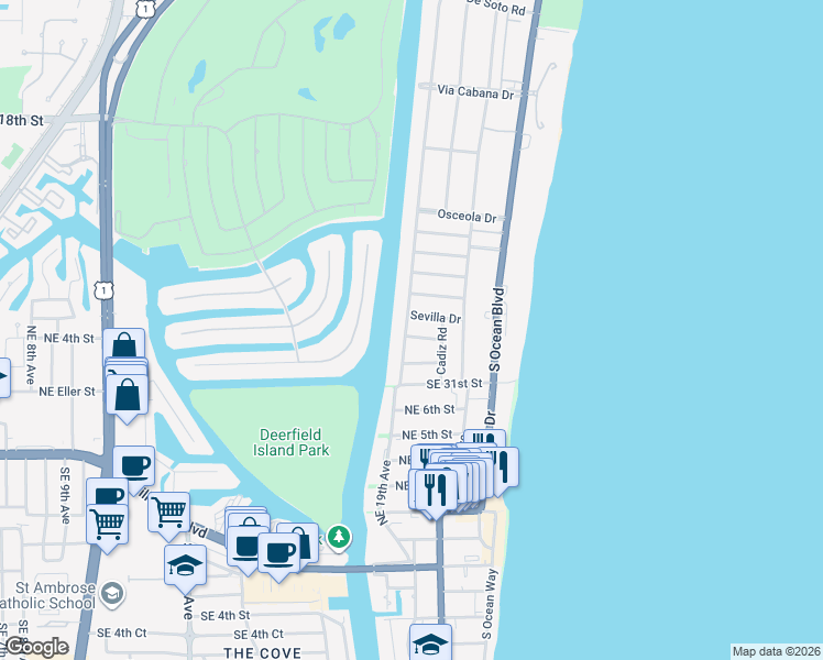 map of restaurants, bars, coffee shops, grocery stores, and more near 2840 Spanish River Road in Boca Raton