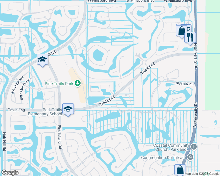 map of restaurants, bars, coffee shops, grocery stores, and more near 10241 Majestic Tr in Parkland