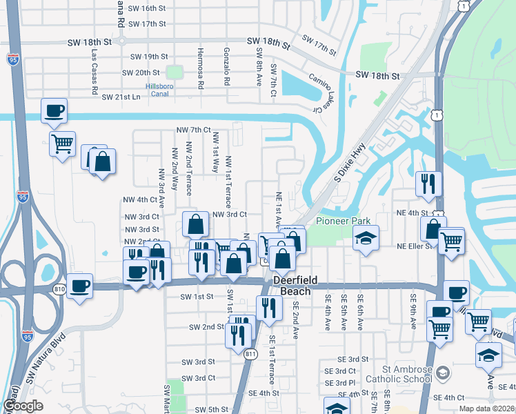 map of restaurants, bars, coffee shops, grocery stores, and more near 446 North Deerfield Avenue in Deerfield Beach