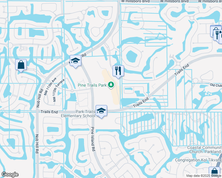 map of restaurants, bars, coffee shops, grocery stores, and more near 10555 Trails End in Parkland