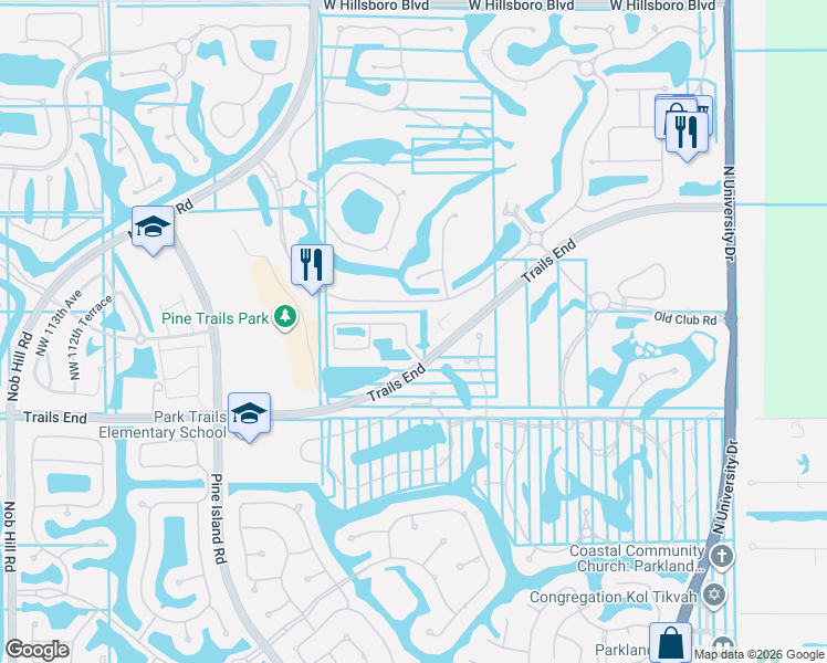 map of restaurants, bars, coffee shops, grocery stores, and more near 10241 Majestic Tr in Parkland