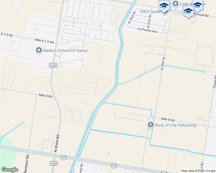 map of restaurants, bars, coffee shops, grocery stores, and more near 12900 North 38th Street in Edinburg