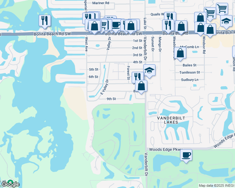 map of restaurants, bars, coffee shops, grocery stores, and more near 89 8th Street in Bonita Springs