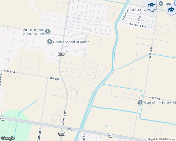 map of restaurants, bars, coffee shops, grocery stores, and more near 3725 North 38th Street in Edinburg