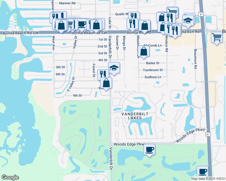 map of restaurants, bars, coffee shops, grocery stores, and more near 3970 Leeward Passage Court in Bonita Springs