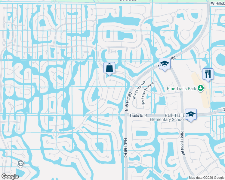 map of restaurants, bars, coffee shops, grocery stores, and more near 7486 Northwest 116th Lane in Tamarac