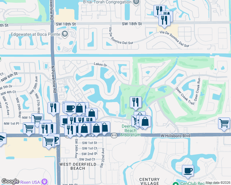 map of restaurants, bars, coffee shops, grocery stores, and more near 3042 Lakeshore Drive in Deerfield Beach