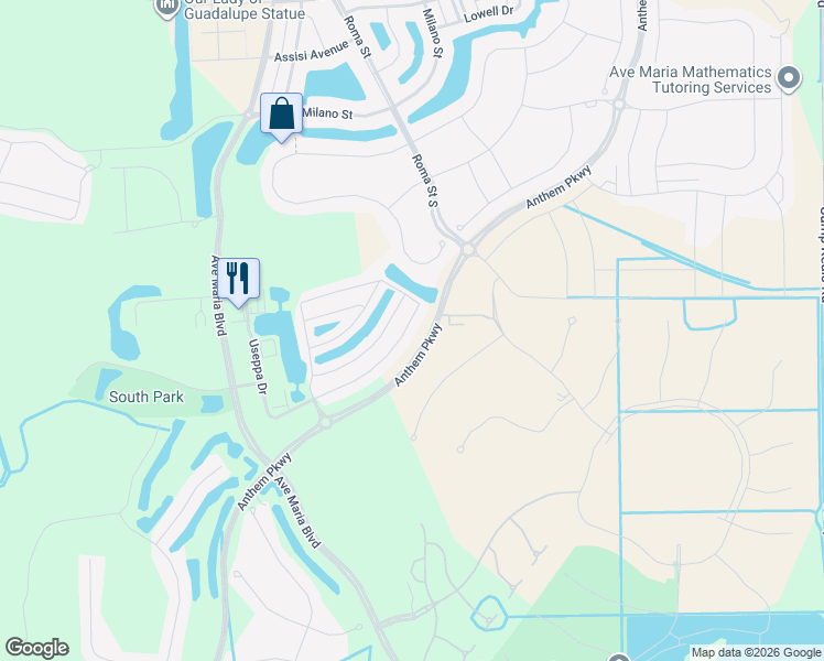 map of restaurants, bars, coffee shops, grocery stores, and more near 5587 Useppa Drive in Ave Maria