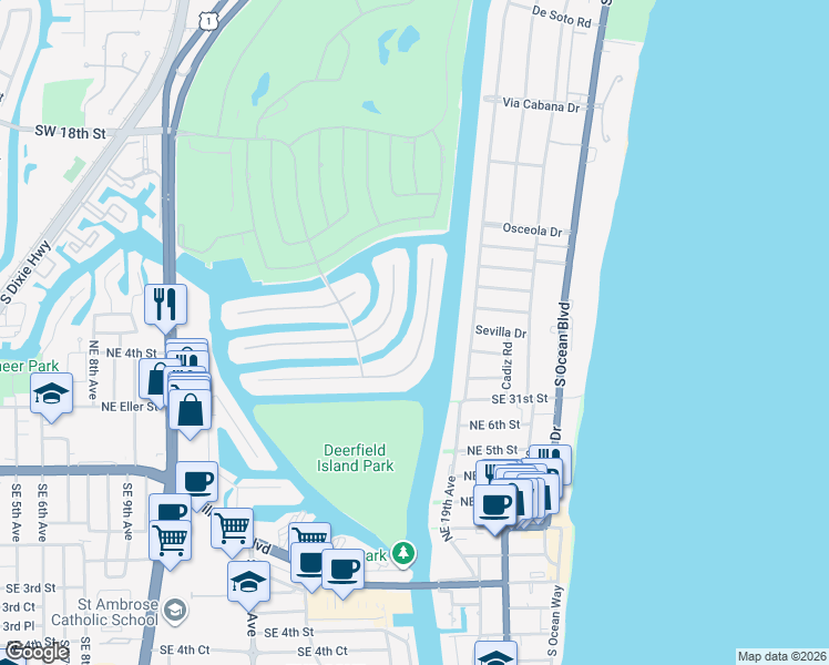 map of restaurants, bars, coffee shops, grocery stores, and more near 360 East Coconut Palm Road in Boca Raton