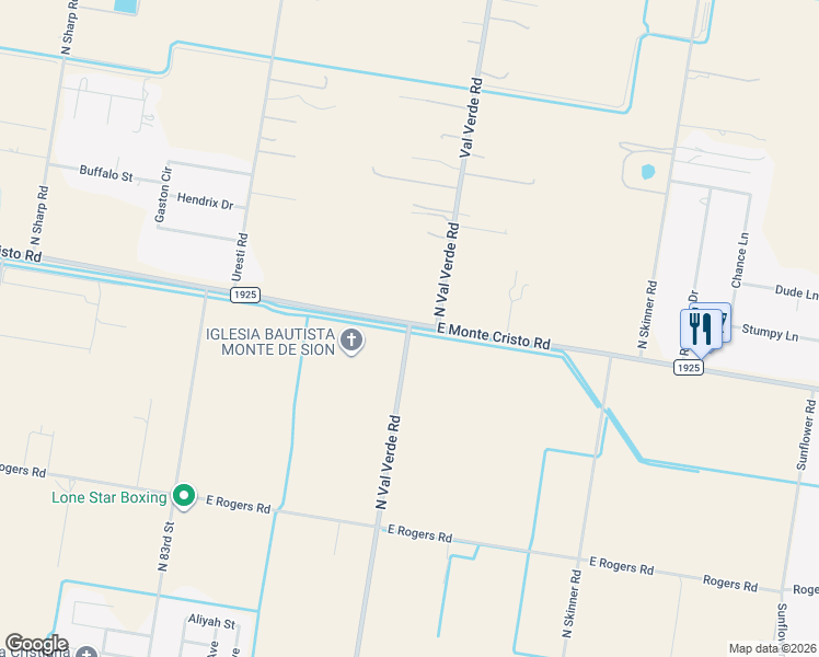 map of restaurants, bars, coffee shops, grocery stores, and more near 9213 East Monte Cristo Road in Edinburg