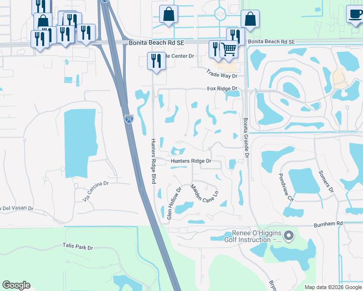 map of restaurants, bars, coffee shops, grocery stores, and more near 12606 Fox Ridge Drive in Bonita Springs