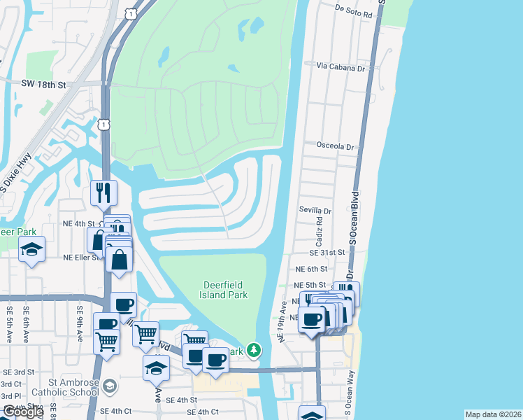 map of restaurants, bars, coffee shops, grocery stores, and more near 360 East Coconut Palm Road in Boca Raton