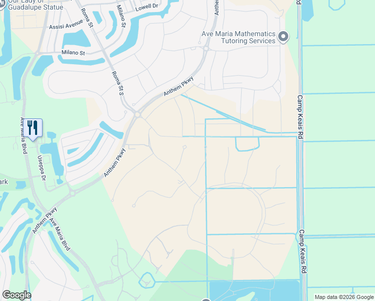map of restaurants, bars, coffee shops, grocery stores, and more near Unnamed Road in Ave Maria