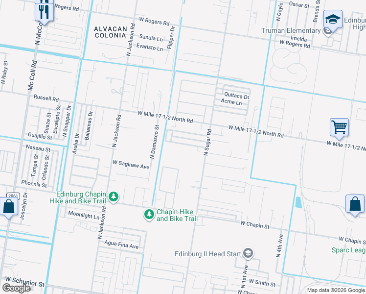map of restaurants, bars, coffee shops, grocery stores, and more near 1712 West Portales Drive in Edinburg