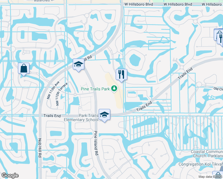 map of restaurants, bars, coffee shops, grocery stores, and more near 10559 Trails End in Parkland