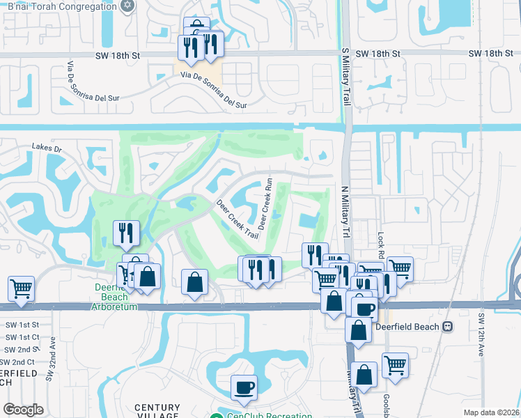 map of restaurants, bars, coffee shops, grocery stores, and more near 462 Deer Creek Run in Deerfield Beach