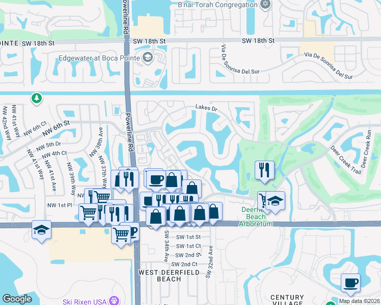 map of restaurants, bars, coffee shops, grocery stores, and more near 449 Lake Pointe South Lane in Deerfield Beach