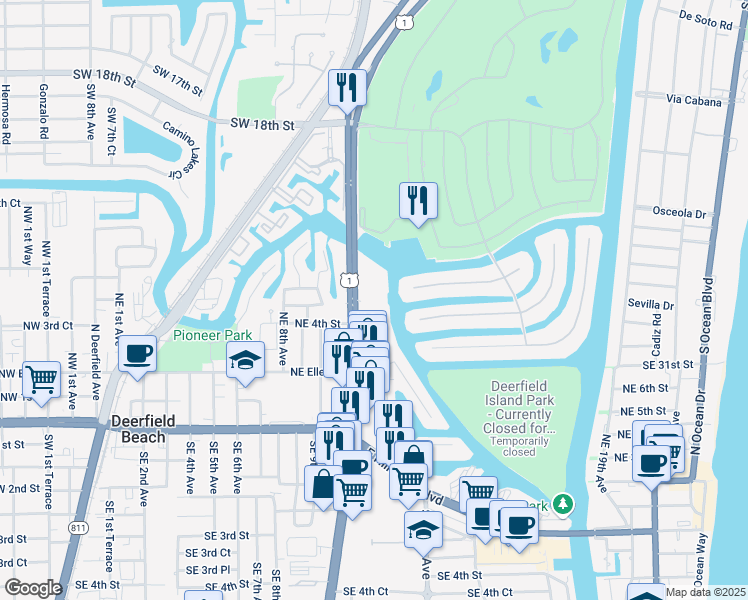 map of restaurants, bars, coffee shops, grocery stores, and more near 410 North Federal Highway in Deerfield Beach