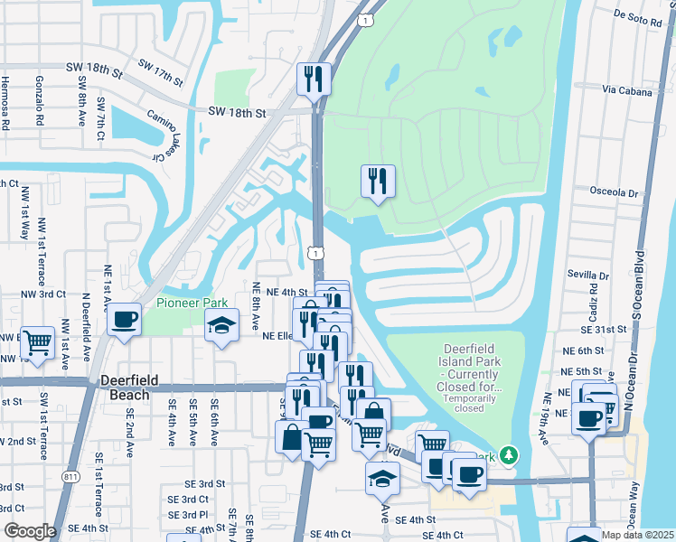 map of restaurants, bars, coffee shops, grocery stores, and more near 400 North Federal Highway in Deerfield Beach