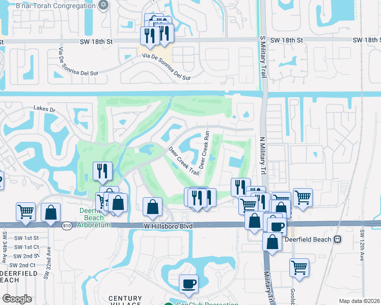 map of restaurants, bars, coffee shops, grocery stores, and more near 2300 DC Country Club Blvd in Deerfield Beach