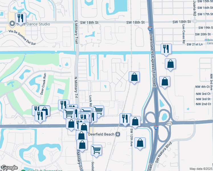 map of restaurants, bars, coffee shops, grocery stores, and more near 472 Lock Road in Deerfield Beach
