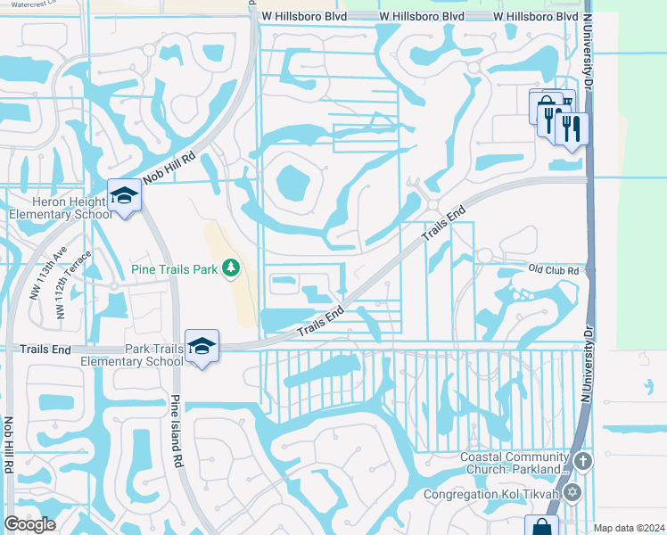 map of restaurants, bars, coffee shops, grocery stores, and more near 10241 Majestic Tr in Parkland