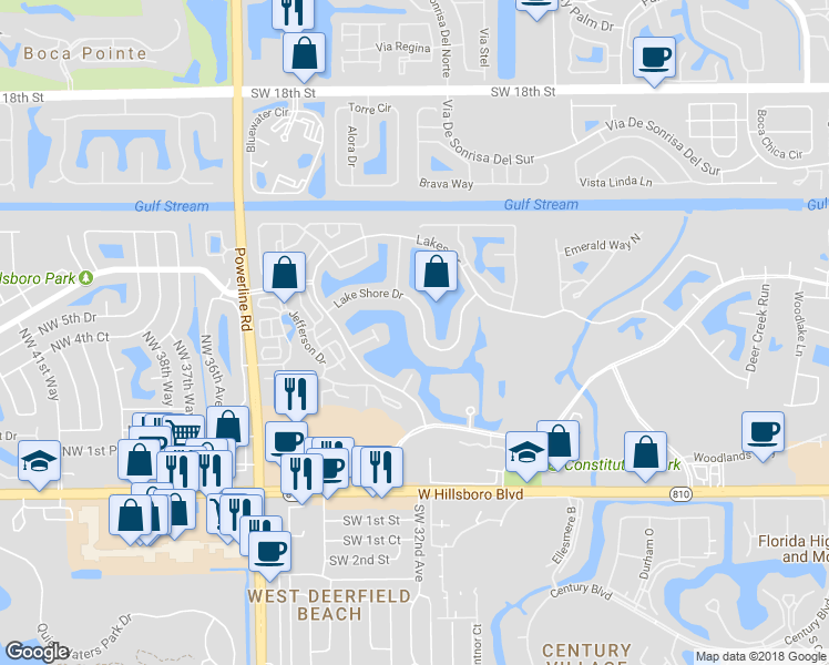 map of restaurants, bars, coffee shops, grocery stores, and more near 3126 Lake Shore Drive in Deerfield Beach