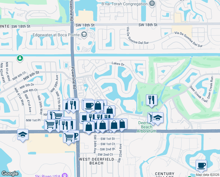map of restaurants, bars, coffee shops, grocery stores, and more near 449 Lake Pointe South Lane in Deerfield Beach
