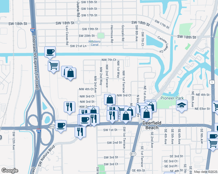 map of restaurants, bars, coffee shops, grocery stores, and more near 440 Northwest 2nd Terrace in Deerfield Beach