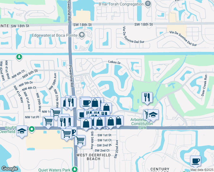 map of restaurants, bars, coffee shops, grocery stores, and more near 449 Lake Pointe South Lane in Deerfield Beach