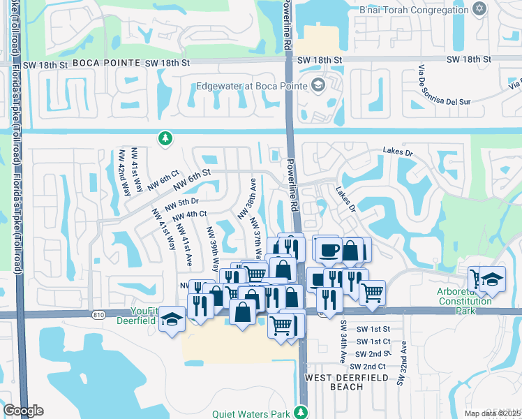 map of restaurants, bars, coffee shops, grocery stores, and more near 462 Northwest 38th Avenue in Deerfield Beach