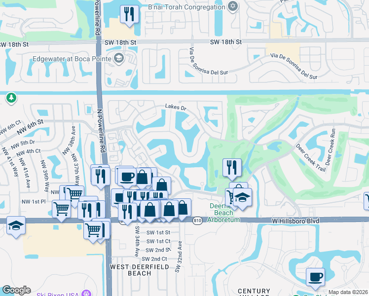 map of restaurants, bars, coffee shops, grocery stores, and more near 3126 Lake Shore Drive in Deerfield Beach