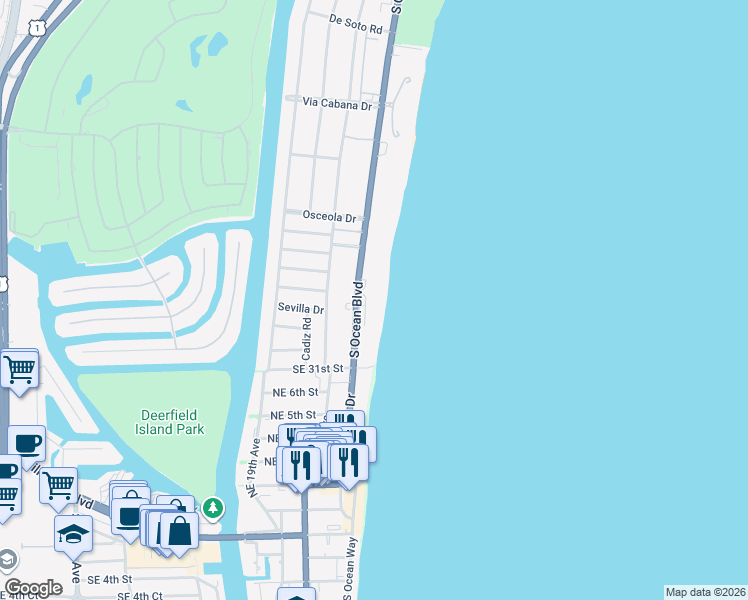 map of restaurants, bars, coffee shops, grocery stores, and more near 2800 South Ocean Boulevard in Boca Raton