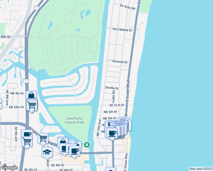 map of restaurants, bars, coffee shops, grocery stores, and more near 2840 Spanish River Road in Boca Raton