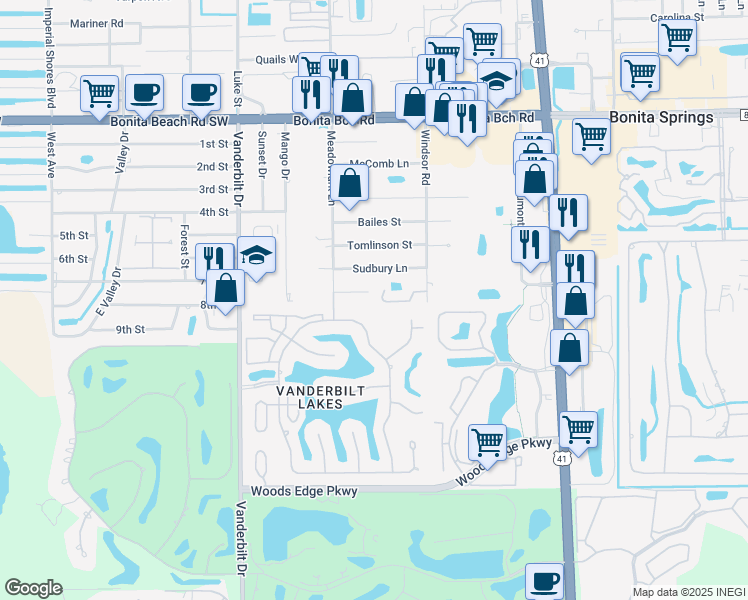 map of restaurants, bars, coffee shops, grocery stores, and more near 3651 Patty Court in Bonita Springs