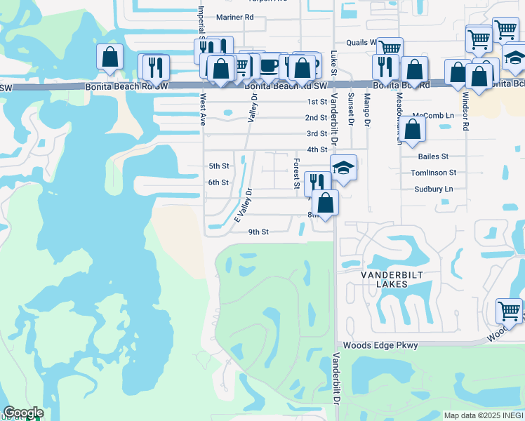 map of restaurants, bars, coffee shops, grocery stores, and more near 89 8th Street in Bonita Springs
