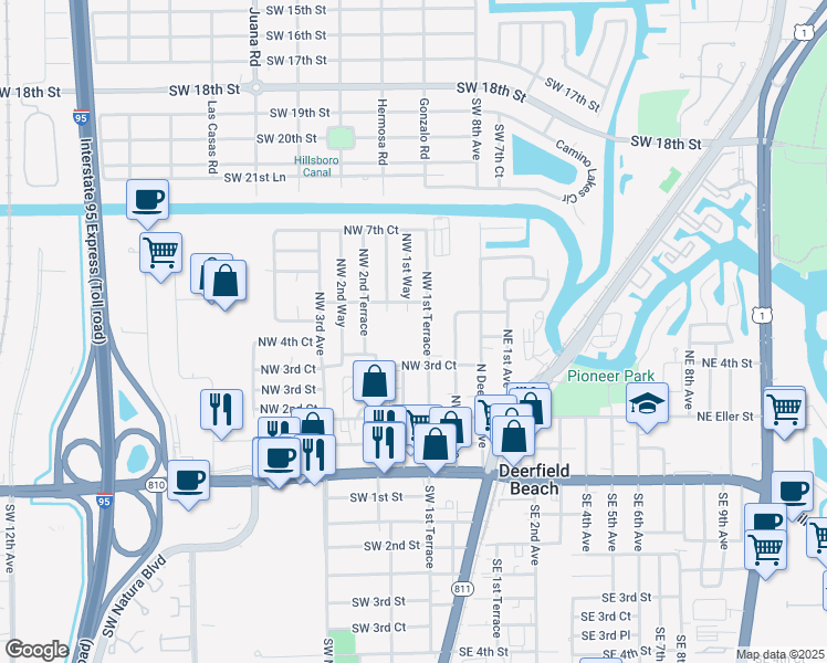 map of restaurants, bars, coffee shops, grocery stores, and more near 427 Northwest 1st Terrace in Deerfield Beach