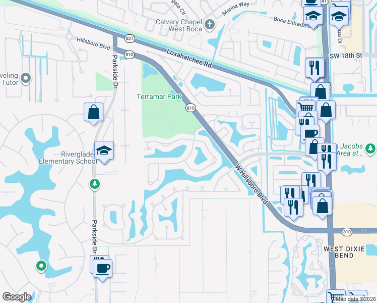 map of restaurants, bars, coffee shops, grocery stores, and more near 7505 Northwest 65th Lane in Parkland