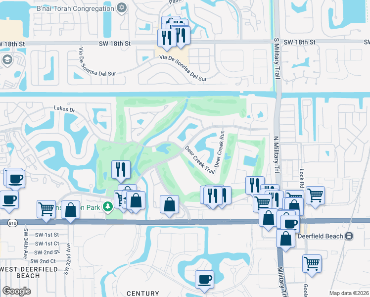 map of restaurants, bars, coffee shops, grocery stores, and more near 2460 Country Club Boulevard in Deerfield Beach