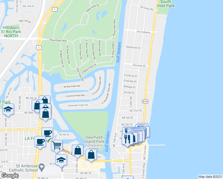 map of restaurants, bars, coffee shops, grocery stores, and more near 468 East Alexander Palm Road in Boca Raton