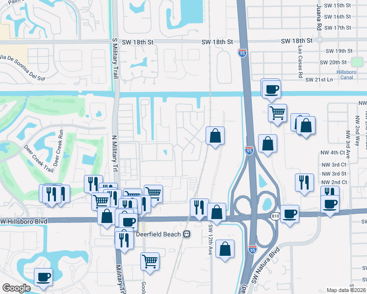 map of restaurants, bars, coffee shops, grocery stores, and more near 413 Hibiscus Drive in Deerfield Beach