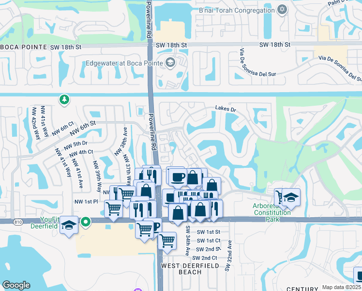 map of restaurants, bars, coffee shops, grocery stores, and more near 500 Jefferson Drive in Deerfield Beach