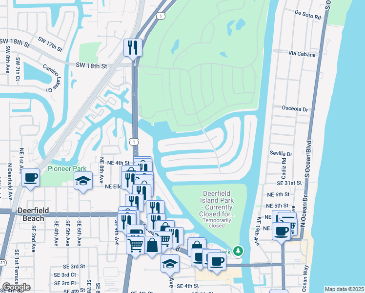map of restaurants, bars, coffee shops, grocery stores, and more near 212 West Key Palm Road in Boca Raton