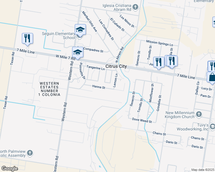 map of restaurants, bars, coffee shops, grocery stores, and more near 7008 Hanna Street in Mission