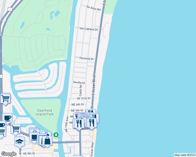 map of restaurants, bars, coffee shops, grocery stores, and more near 2800 South Ocean Boulevard in Boca Raton