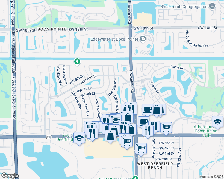 map of restaurants, bars, coffee shops, grocery stores, and more near 462 Northwest 38th Avenue in Deerfield Beach