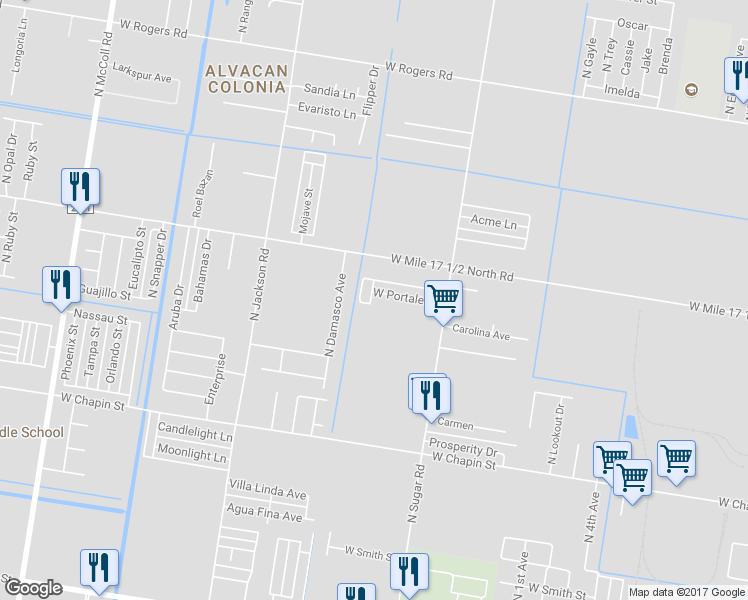 map of restaurants, bars, coffee shops, grocery stores, and more near 1822 West Portales Drive in Edinburg
