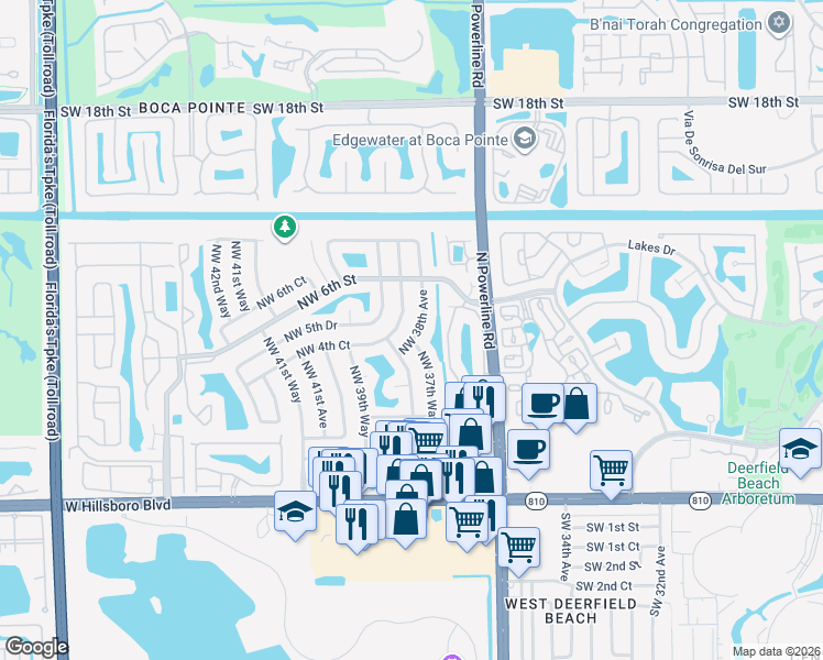 map of restaurants, bars, coffee shops, grocery stores, and more near 469 Northwest 38th Avenue in Deerfield Beach