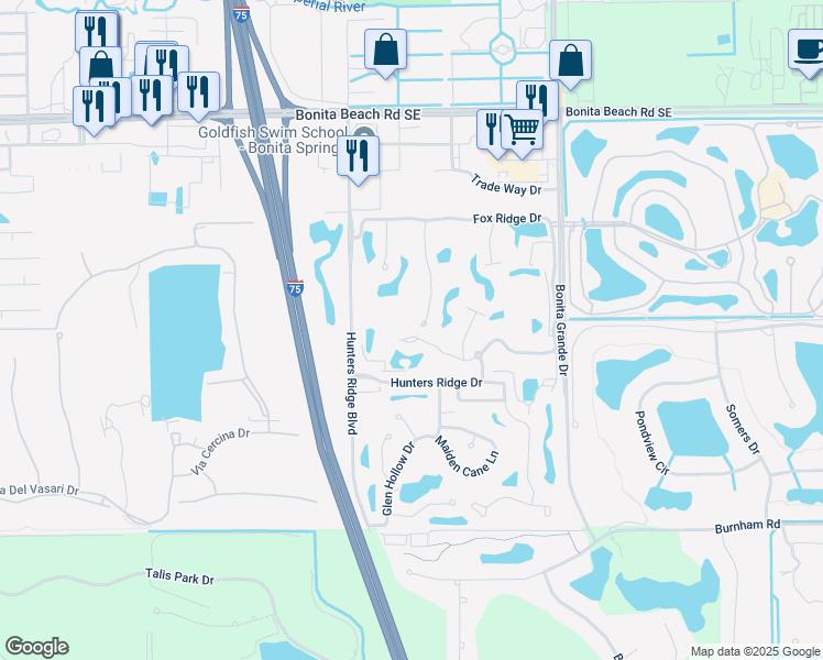 map of restaurants, bars, coffee shops, grocery stores, and more near 12606 Fox Ridge Drive in Bonita Springs